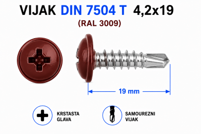 VIJAK DIN 7504 T 4,2x19 (RAL 3009)